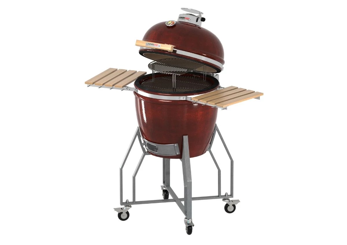Kamado Chef 19 Red open with both shelves out