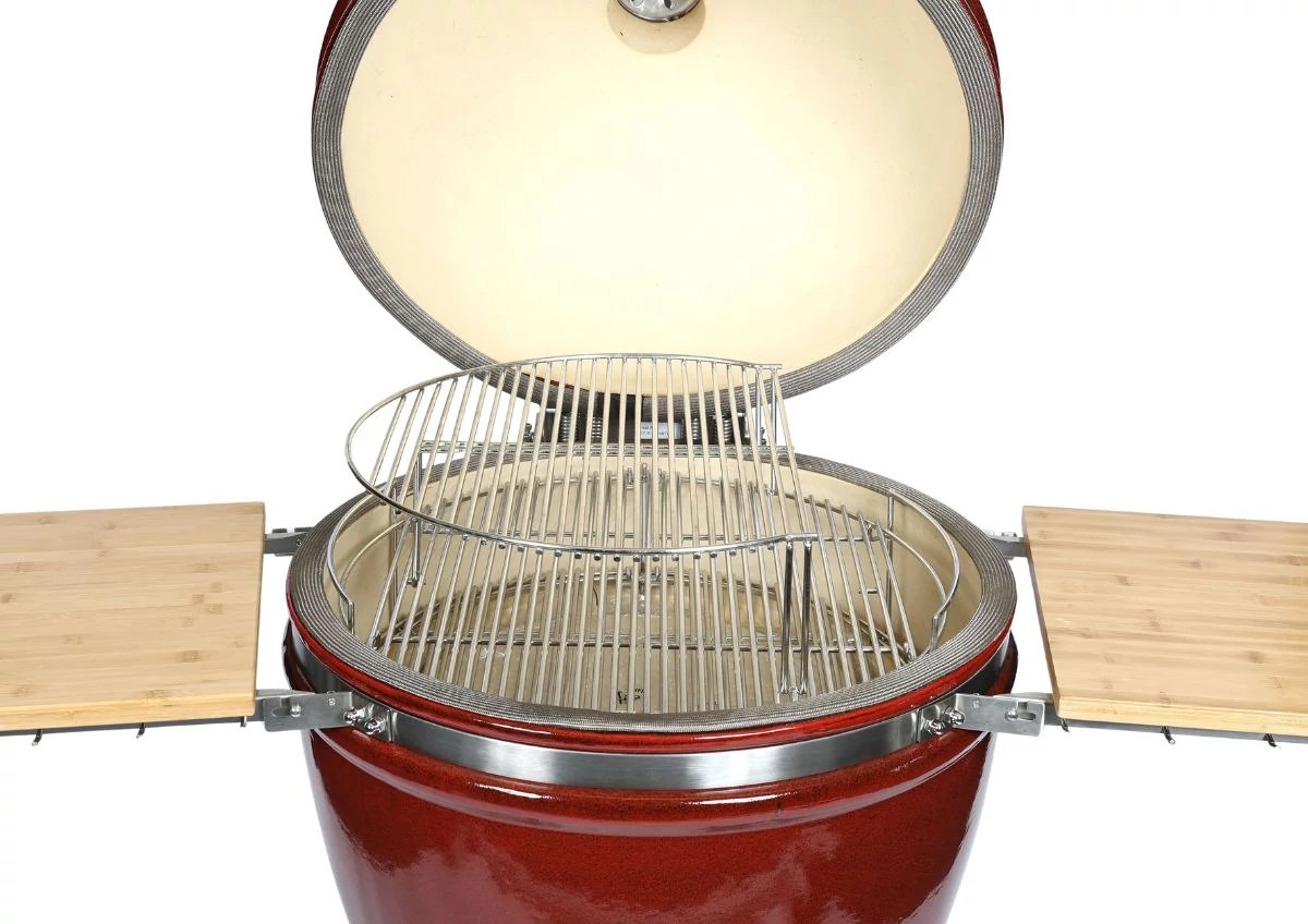 Kamado Chef 22 Red open, cooking grate inside