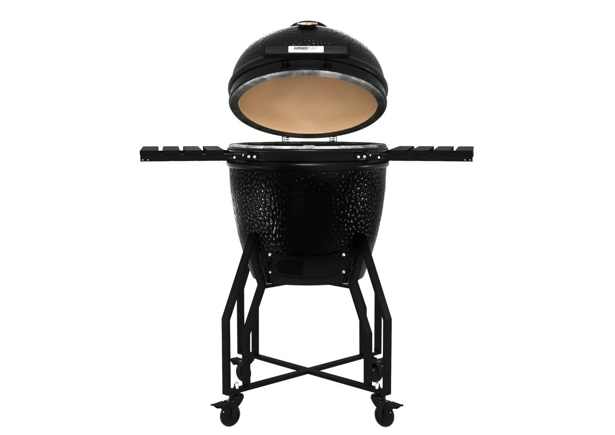 Kamado Chef 19 Shadow lid open with folding shelves